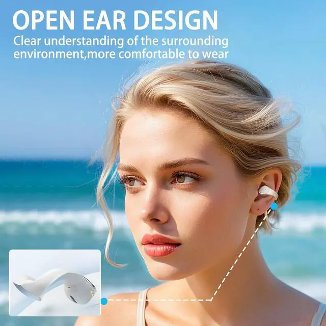 Alt view image 2 of 7 - Open Ear Earbuds,Comfort Clip on Earbuds,Open Ear Headphones,Open Earbuds,Clip on Headphones,Open Ear Bluetooth Headphones 3D Bilateral Stereo & Fingerprint Touch Control Wireless Headphones, black