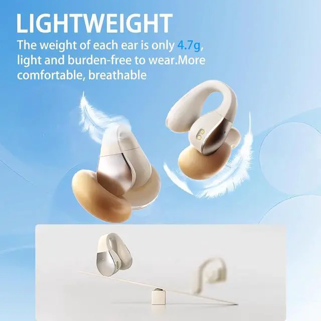 Alt view image 4 of 7 - Open Ear Earbuds,Comfort Clip on Earbuds,Open Ear Headphones,Open Earbuds,Clip on Headphones,Open Ear Bluetooth Headphones 3D Bilateral Stereo & Fingerprint Touch Control Wireless Headphones, black