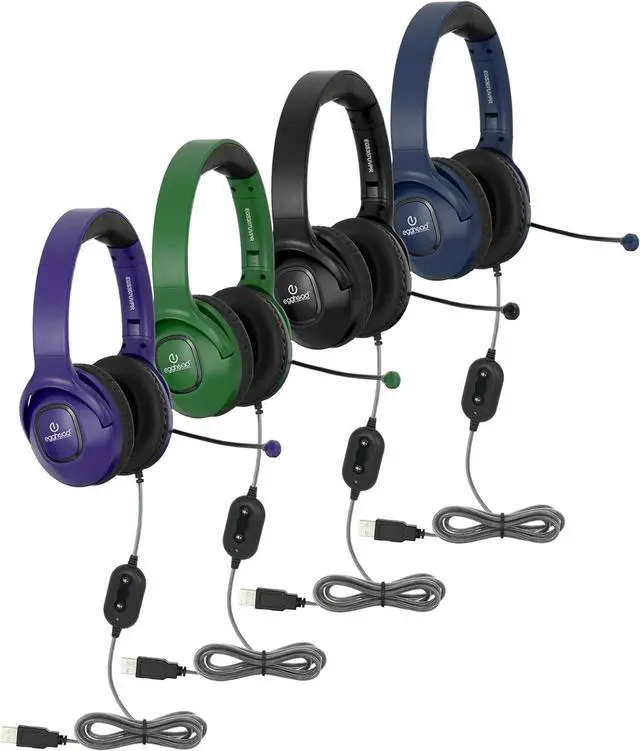Alt view image 3 of 4 - Egghead® Premium Foldable USB Headset with Leatherette Cushions, Adjustable Headband, 360° Pivoting Microphone, and Resealable Storage Bag, Pack of 10