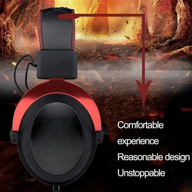 Alt view image 3 of 6 - Head-Mounted Gaming Headset Wired,Noise Reduction with Microphone Notebook Desktop Computer Headset (Color : Red)