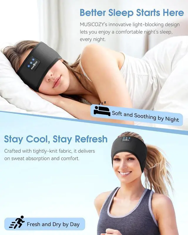 Alt view image 5 of 7 - MUSICOZY Sleep Headphones Bluetooth Sleep Mask with Headphones Eye Mask Wireless Bluetooth 5.4 with Adjustable Headband