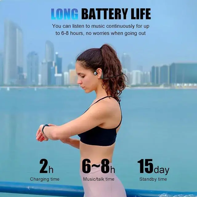 Alt view image 5 of 7 - Waterproof Bone Conduction Headphones Bone Conduction Headphones-Waterproof Headphones for Swimming Open Ear Headphones 16GB MP3 Player,IP68,Swimming Headphones Up to 8 Hours Battery red