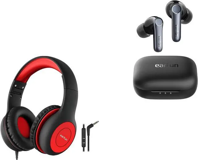 Main image of EarFun Kids Headphones Wired with Microphone, 85/94dB Volume Limit Headphones for Kids Air Pro 4 Adaptive Hybrid Noise Canceling Wireless Earbuds, Qualcomm Snapdragon Sound