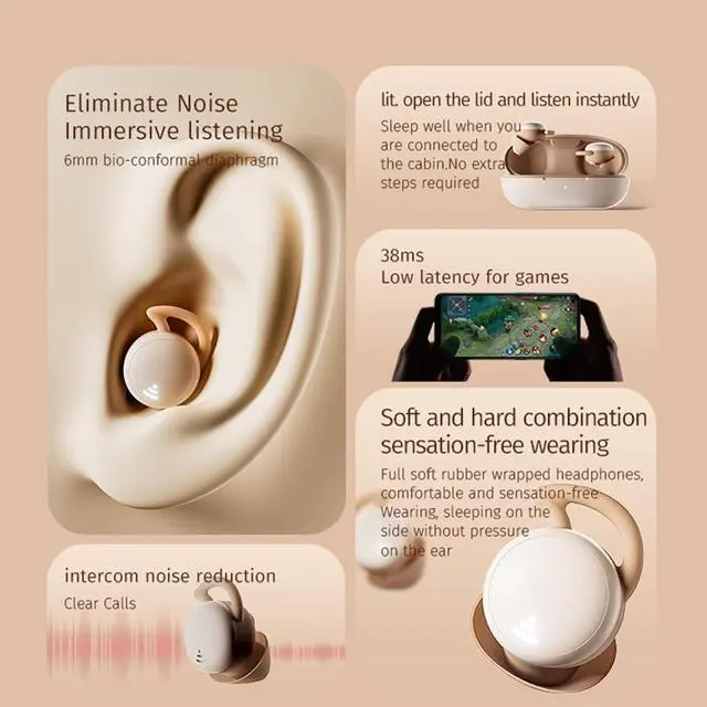 Alt view image 7 of 7 - Sleep Headphones Sleep Earbuds Noise Cancelling Wireless Open Ear Headphones Sleep Headphones Wireless Bluetooth 5.3 Sleep Earbuds Sleep Earbuds for Side Sleepers