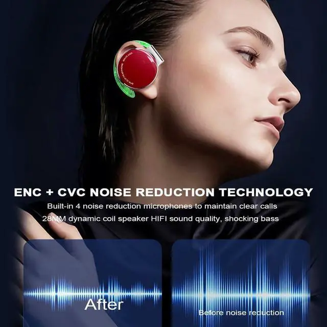 Alt view image 2 of 6 - Open Ear Headphones Bluetooth V5.3, Over Ear Headphones Wireless with Earhooks,Clip on Earphones with 4 Microphones,Noise Cancelling On Ear Headphones,Open Ear Headphones Wireless for Running/Sports