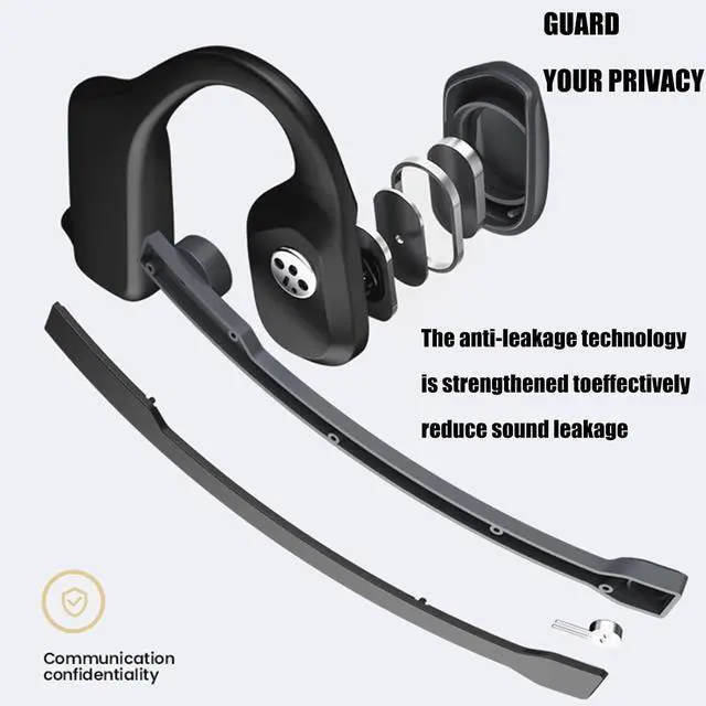 Alt view image 3 of 7 - Bluetooth Headset with Microphone Open Ear Headphones Wireless Bluetooth 5.2 Open-Back Headphones with Noise-canceling Microphone Intimate Buttons IPX5 6 Hours of Talk time