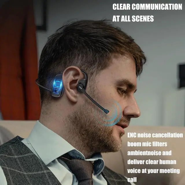Alt view image 7 of 7 - Bluetooth Headset with Microphone Open Ear Headphones Wireless Bluetooth 5.2 Open-Back Headphones with Noise-canceling Microphone Intimate Buttons IPX5 6 Hours of Talk time