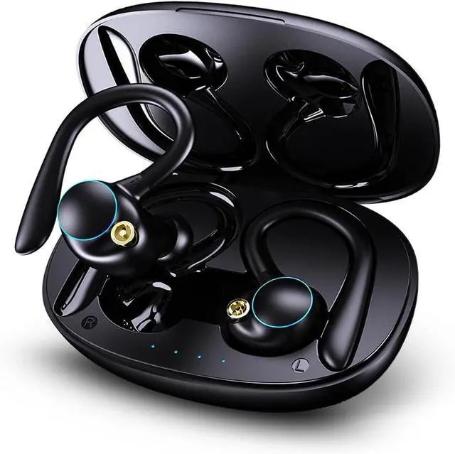 Main image of wireless earbuds workout earbud over ear running headphones with ear hooks 60Hrs playtime LED power display, IPX7 waterproof earbuds for android 13MM bass premium sound gym headphones (Black)