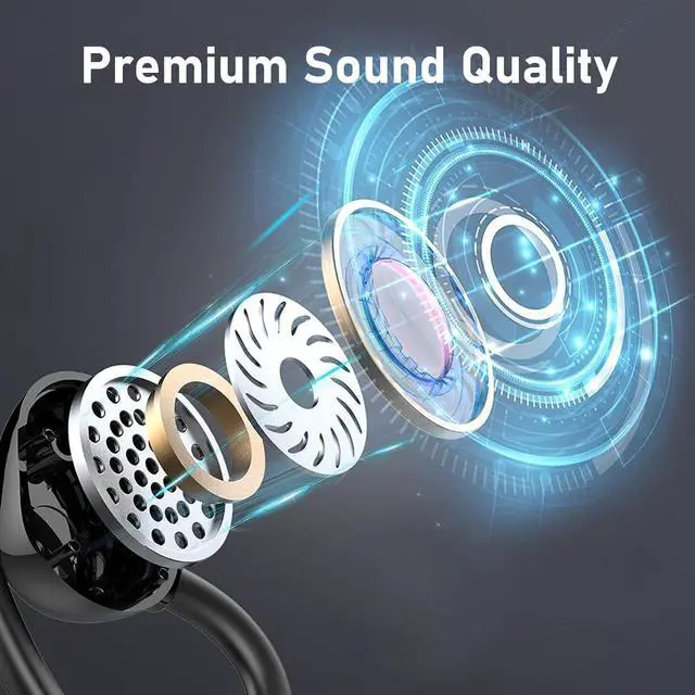 Alt view image 5 of 7 - wireless earbuds workout earbud over ear running headphones with ear hooks 60Hrs playtime LED power display, IPX7 waterproof earbuds for android 13MM bass premium sound gym headphones (Black)