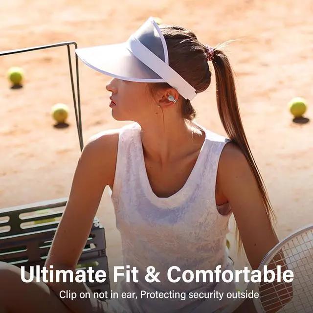 Alt view image 2 of 7 - open ear headphones clip on earbuds with microphone wireless bluetooth running headphones 56-Hrs usage Excellent sound, workout headphones for running clip on Ear buds Painless for small ear (Blue)