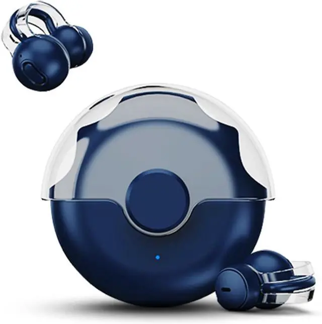 Main image of open ear headphones clip on earbuds with microphone wireless bluetooth running headphones 56-Hrs usage Excellent sound, workout headphones for running clip on Ear buds Painless for small ear (Blue)