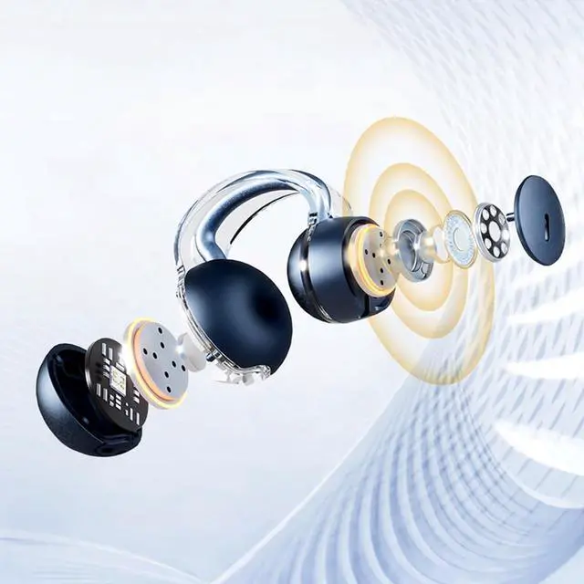 Alt view image 4 of 7 - open ear headphones clip on earbuds with microphone wireless bluetooth running headphones 56-Hrs usage Excellent sound, workout headphones for running clip on Ear buds Painless for small ear (Blue)