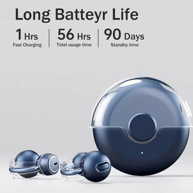 Alt view image 5 of 7 - open ear headphones clip on earbuds with microphone wireless bluetooth running headphones 56-Hrs usage Excellent sound, workout headphones for running clip on Ear buds Painless for small ear (Blue)