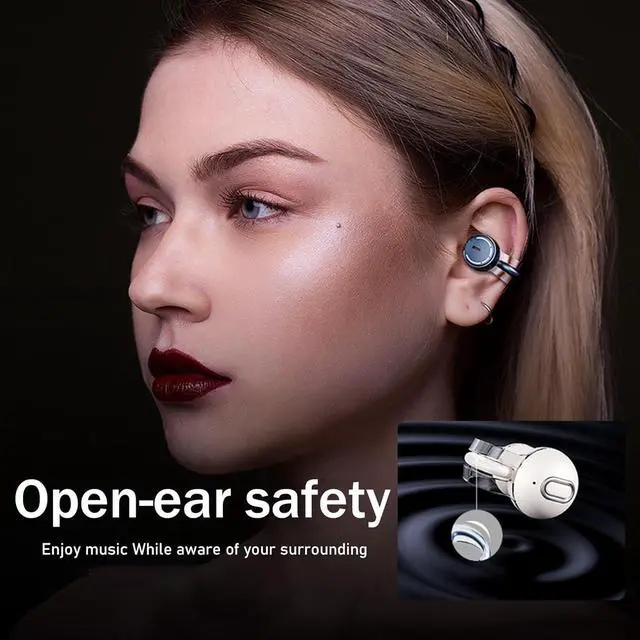 Alt view image 7 of 7 - open ear headphones clip on earbuds with microphone wireless bluetooth running headphones 56-Hrs usage Excellent sound, workout headphones for running clip on Ear buds Painless for small ear (Blue)