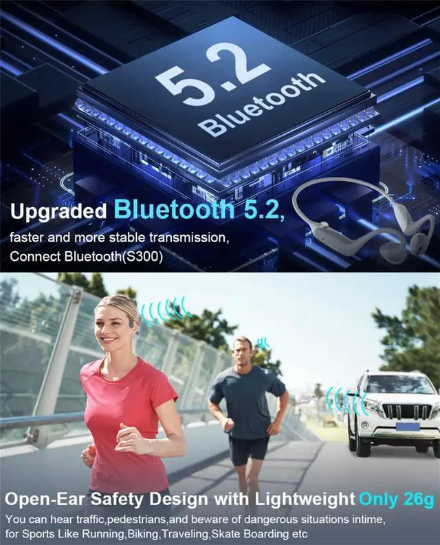 Alt view image 7 of 7 - Stereo Inductivv Bone Conduction Earphones, Lightweight Wireless Open Ear Headphones, Wireless Bluethooth 5.2 and HD Sound, for Running Cycling Driving Travel,Blue