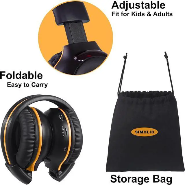 Alt view image 5 of 7 - SIMOLIO 2 Pack Wireless IR Headphones with 2 Channels IR Transmitter for Home TV, PC and Car DVD, Universal Car Headphones for Kids, Rear seat Passengers