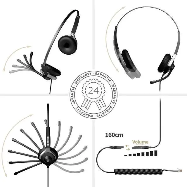 Alt view image 3 of 7 - Wired Headset for GX3+ GX5+ Phone - Including RJ Cable, Replacement Ear Pads, Microphone Cover - Replaceable Cable - Lightweight (Duo)