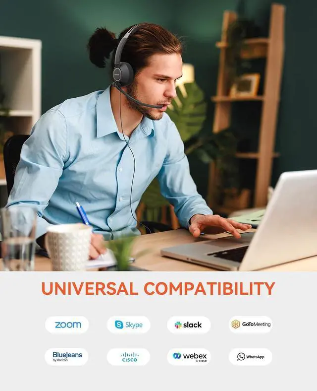 Alt view image 6 of 7 - Wired Headset, Dual-Ear (Stereo) Headphones with Noise Canceling Microphone, On Ear Computer Headset with in-line Control, USB/Type-C, PC Headset for Home Office Online Class Skype Zoom