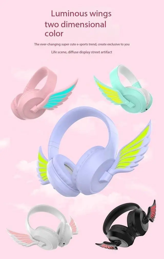Alt view image 2 of 7 - Lightweight Folding Portable Headphones New Head-Mounted Foldable Bluetooth Headset, high Appearance, Long Battery Life, Heavy bass Headset, Colorful LED(Pink)