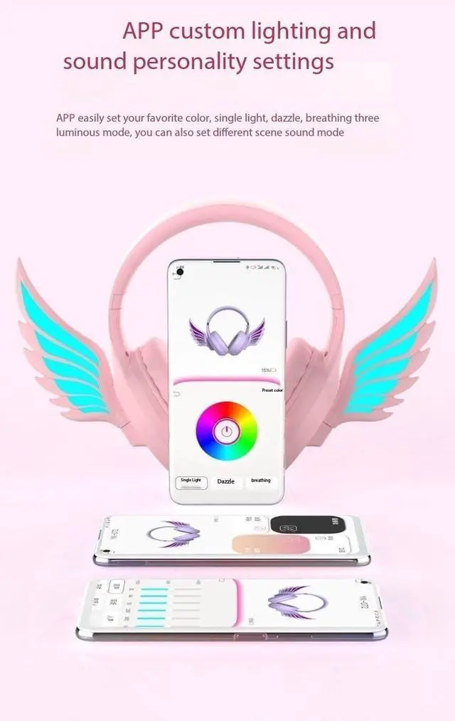 Alt view image 3 of 7 - Lightweight Folding Portable Headphones New Head-Mounted Foldable Bluetooth Headset, high Appearance, Long Battery Life, Heavy bass Headset, Colorful LED(Pink)
