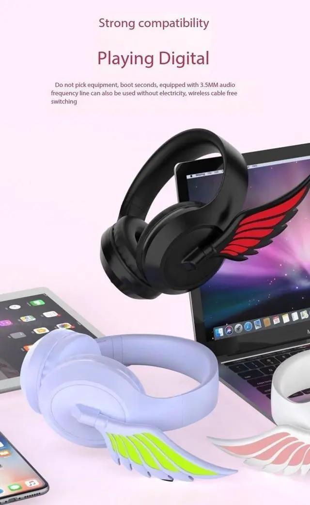 Alt view image 4 of 7 - Lightweight Folding Portable Headphones New Head-Mounted Foldable Bluetooth Headset, high Appearance, Long Battery Life, Heavy bass Headset, Colorful LED(Pink)