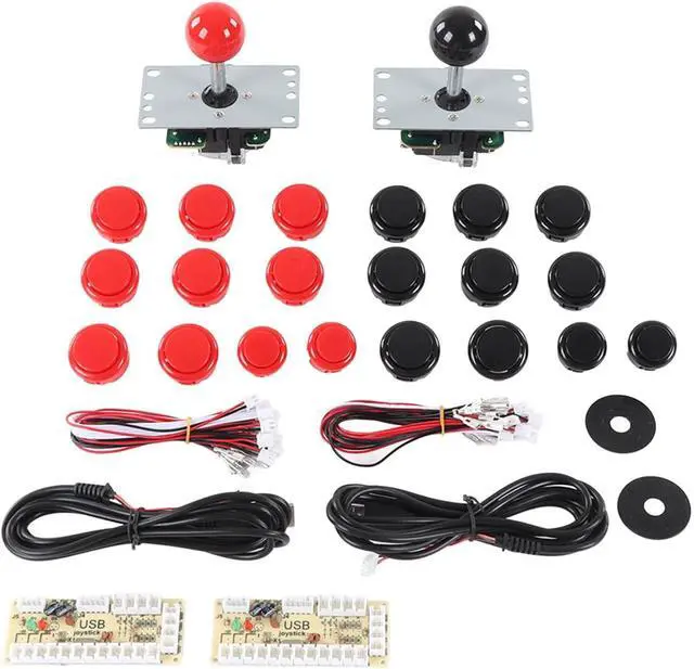 Main image of 2 Player LED DIY Kit , Removable Ball DIY Joystick Dust Proof Washer Red and Black for Leisure