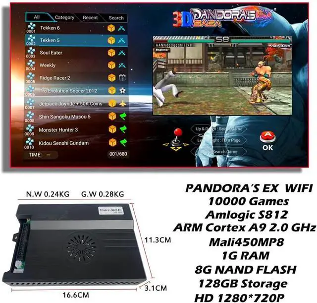 Alt view image 4 of 6 - 2023 Pandora Box DX 10888 in 1 Retro Game Street Cabinet Console RGB Light Panel 8-Way Joystick 16 Buttons Support 720P HD Output (Street Fighter)