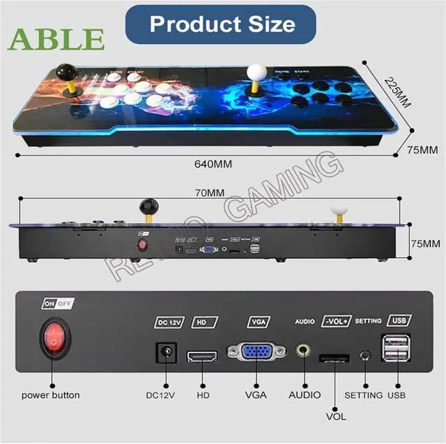 Alt view image 6 of 6 - 2023 Pandora Box DX 10888 in 1 Retro Game Street Cabinet Console RGB Light Panel 8-Way Joystick 16 Buttons Support 720P HD Output (Street Fighter)