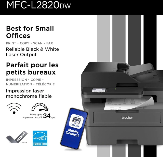 Alt view image 2 of 7 - Brother MFC-L2820DW Wireless Compact Monochrome All-in-One Laser Printer with Copy, Scan and Fax, Duplex, Black & White | Includes Refresh Subscription Trial(1), Works with Alexa