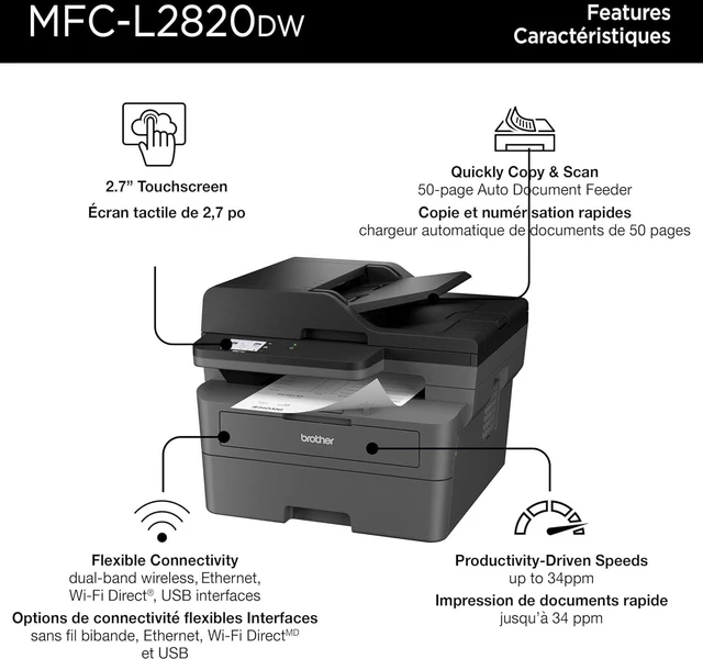 Alt view image 3 of 7 - Brother MFC-L2820DW Wireless Compact Monochrome All-in-One Laser Printer with Copy, Scan and Fax, Duplex, Black & White | Includes Refresh Subscription Trial(1), Works with Alexa