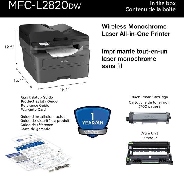 Alt view image 7 of 7 - Brother MFC-L2820DW Wireless Compact Monochrome All-in-One Laser Printer with Copy, Scan and Fax, Duplex, Black & White | Includes Refresh Subscription Trial(1), Works with Alexa