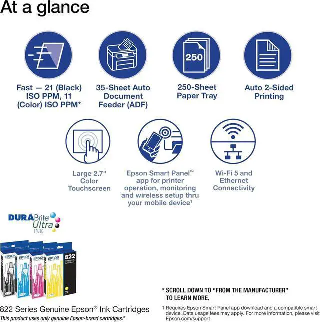 Alt view image 3 of 7 - Epson Workforce Pro WF-3820 Wireless All-in-One Printer with Auto 2-Sided Printing, 35-Page ADF, 250-sheet Paper Tray and 2.7" Colour Touchscreen , Black