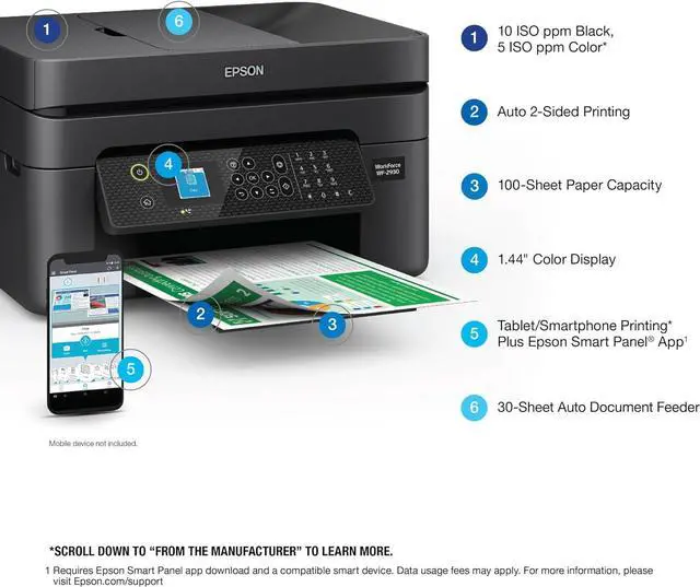Alt view image 3 of 5 - Epson Workforce WF-2930 Wireless All-in-One Printer with Scan, Copy, Fax, Auto Document Feeder, Automatic 2-Sided Printing and 1.4" Colour Display