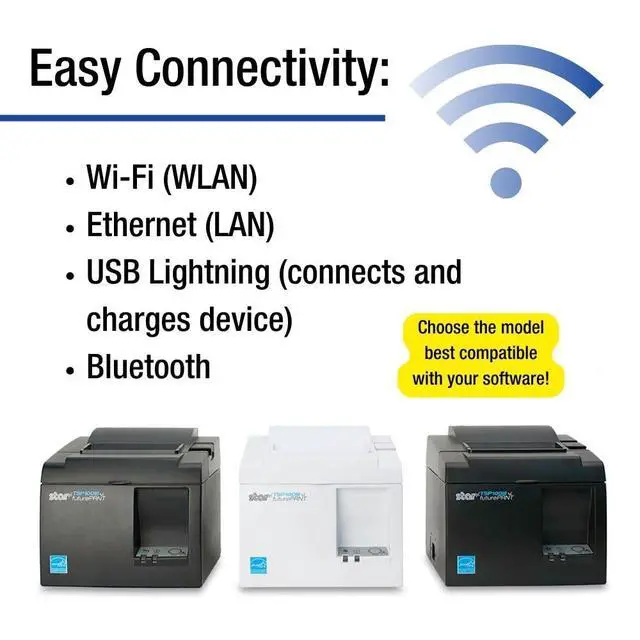 Alt view image 5 of 7 - Star Micronics 39472110 Model TSP143IIIBi Thermal Printer, Auto-Cutter, Bluetooth, iOS, Android/Windows, Power Supply, Gray