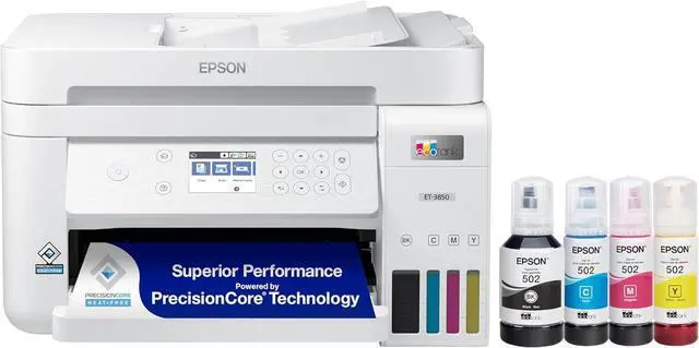 Main image of Epson EcoTank ET-3850 Wireless Color All-in-One Cartridge-Free Supertank Printer with Scanner, Copier, ADF and Ethernet - The Perfect Printer Home Office,White