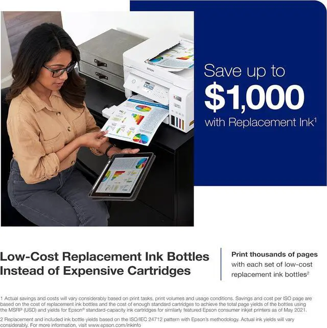 Alt view image 3 of 6 - Epson EcoTank ET-3850 Wireless Color All-in-One Cartridge-Free Supertank Printer with Scanner, Copier, ADF and Ethernet - The Perfect Printer Home Office,White