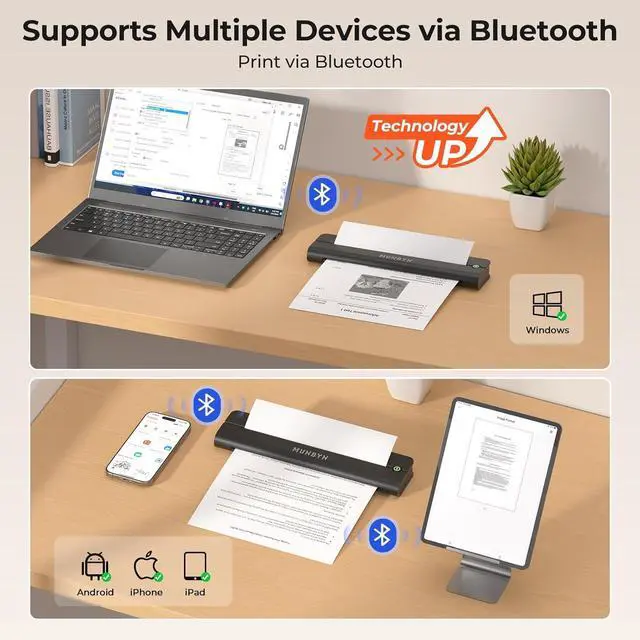 Alt view image 5 of 7 - MUNBYN Portable Printers Wireless for Travel ITP02, Portable Printer Bluetooth, Support 8.5" x 11" & A4 Thermal Paper, Compatible with Android, iOS & Laptop, Small Printer for Travel and Office, Black