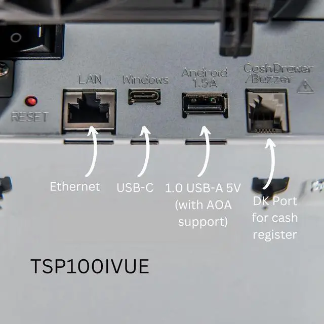 Alt view image 5 of 7 - Star Micronics TSP143IVUE USB/Ethernet (LAN) Thermal Receipt Printer with Android Open Accessory (AOA), CloudPRNT, Cutter, and Internal Power Supply - Gray