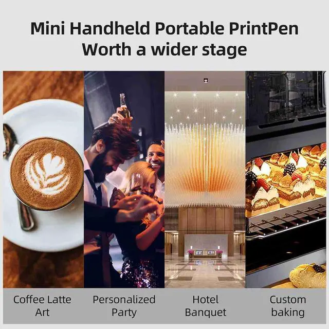 Alt view image 7 of 7 - Edible Food Printer with 300psi Printing Accuracy, Handheld Design, WiFi Connectivity, Convenience, and Portability for Coffee, Cake, and Edible Tattoos (Black)
