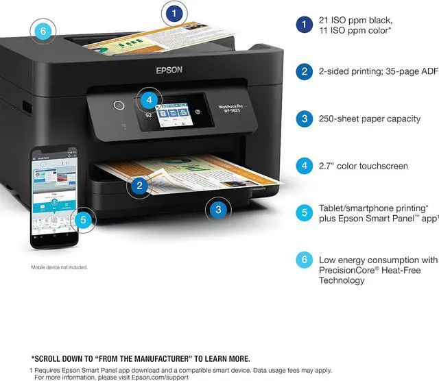 Alt view image 4 of 6 - Epson Workforce Pro WF-3823 Wireless All-in-One Printer with Auto 2-Sided Printing, 35-Page ADF, 250-Sheet Paper Tray and 2.7" Color Touchscreen, Black