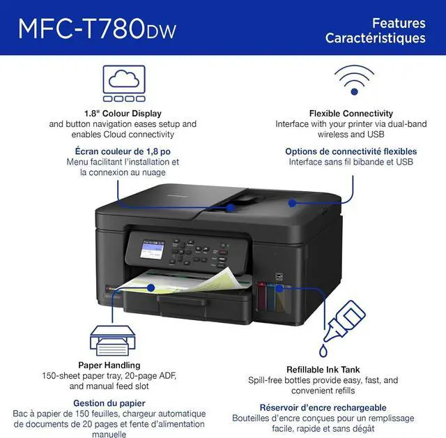 Alt view image 4 of 7 - Brother INKvestment Tank MFC-T780DW Colour Inkjet All-in-One Printer, Copier, Scanner, Wireless with Duplex Printing and Up to 3 Years of in-Box Ink