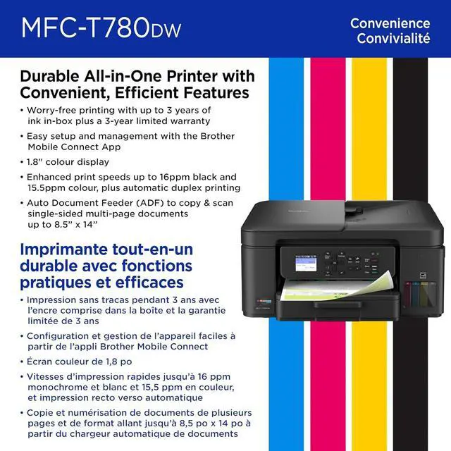 Alt view image 6 of 7 - Brother INKvestment Tank MFC-T780DW Colour Inkjet All-in-One Printer, Copier, Scanner, Wireless with Duplex Printing and Up to 3 Years of in-Box Ink