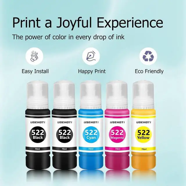 Alt view image 4 of 7 - 522 Ink Refill Bottles Replacement for Epson 522 Ink (Not Sublimation Ink), Work with ET-2720 ET-2803 ET-2800 ET-4800 EP 4700 ET-2400 Printer (2 Black, 1C 1M 1Y, 5 Bottles)