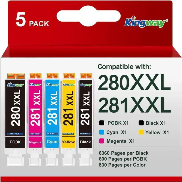 Main image of KINGWAY 280 281 Ink Cartridges XXL Replacement for Canon 280 and 281 Ink Cartridges Compatible with Canon Pixma TR8620a TR8620 TR8520 TS9521C ts6320 Printer