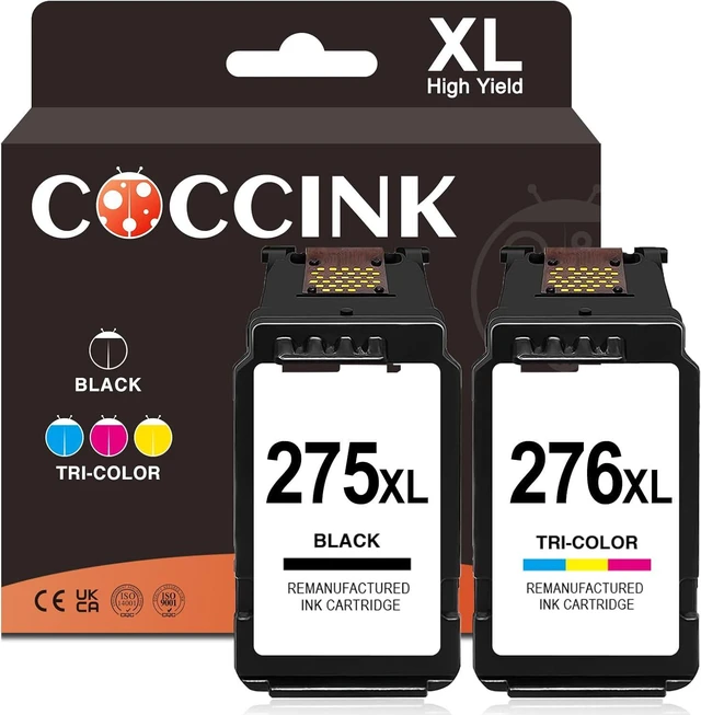 Main image of COCCINK PG-275 XL/CL-276 XL for Canon Pixma TS3722 Ink Cartridge Pixma TS3720 TS3700 TR4720 TR4722 TR4700 TR4725 TS3522 TS3520 TS3500 Printer Remanufactured for Cannon 275 and 276 Ink Cartridges