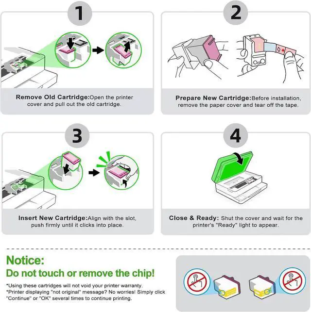 Alt view image 6 of 7 - 63XL Ink Cartridges Replacement for HP 63 XL (2 Black 1 Color Combo 3-Pack) Fit for HP63 3830 4650 4652 4655 5200 5252 5255 5258 4520 4512 1112 2132 3630 3632 3631 2130 4510 4654 Printers BK Tricolor