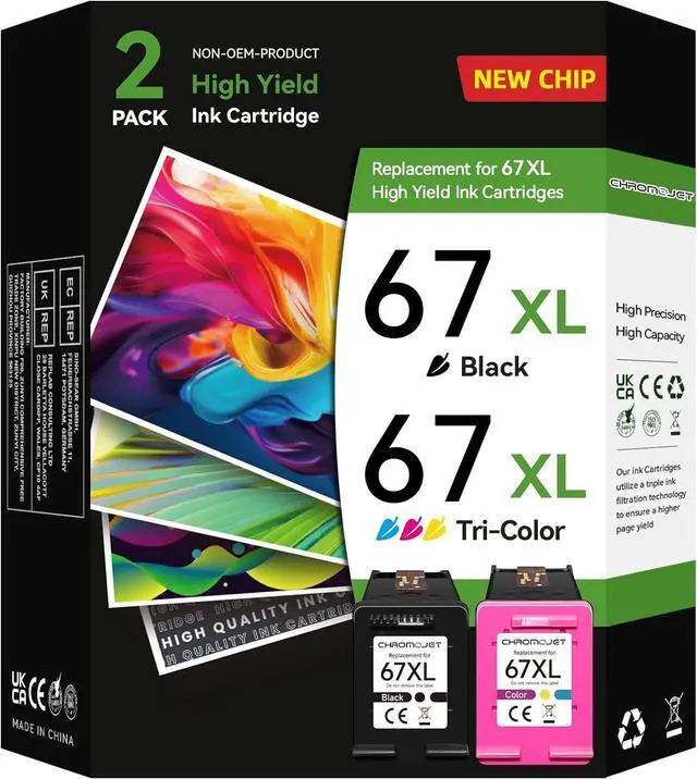 Main image of 67XL Ink Cartridges Black/Color Combo Pack Compatible for HP Ink 67 67XL Printer Ink 67 Fit for DeskJet 4155e 2855e 2755e 2700 2700e 2800e 4100 Envy 6055e 6455e 6000 6400 Printer