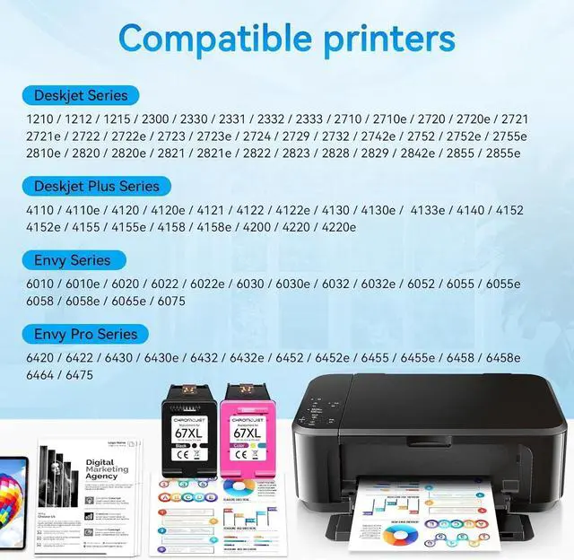 Alt view image 2 of 7 - 67XL Ink Cartridges Black/Color Combo Pack Compatible for HP Ink 67 67XL Printer Ink 67 Fit for DeskJet 4155e 2855e 2755e 2700 2700e 2800e 4100 Envy 6055e 6455e 6000 6400 Printer