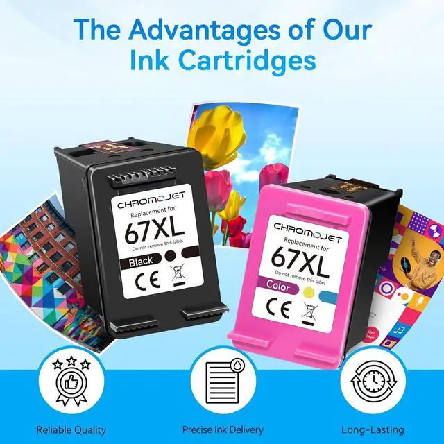 Alt view image 4 of 7 - 67XL Ink Cartridges Black/Color Combo Pack Compatible for HP Ink 67 67XL Printer Ink 67 Fit for DeskJet 4155e 2855e 2755e 2700 2700e 2800e 4100 Envy 6055e 6455e 6000 6400 Printer