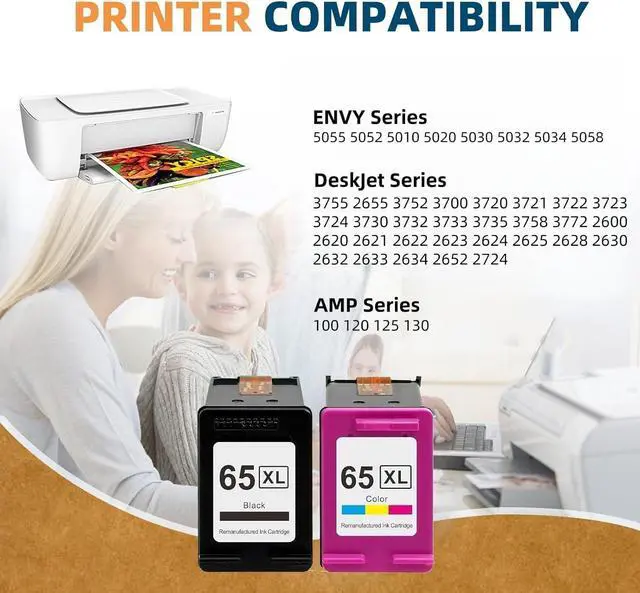 Alt view image 2 of 7 - ReManufactured Ink Cartridge Replacement for HP 65 Ink 65 XL 65XL DeskJet 3755 2652 2655 3752 2622 Envy 5055 5052 5058(1Black1Color)